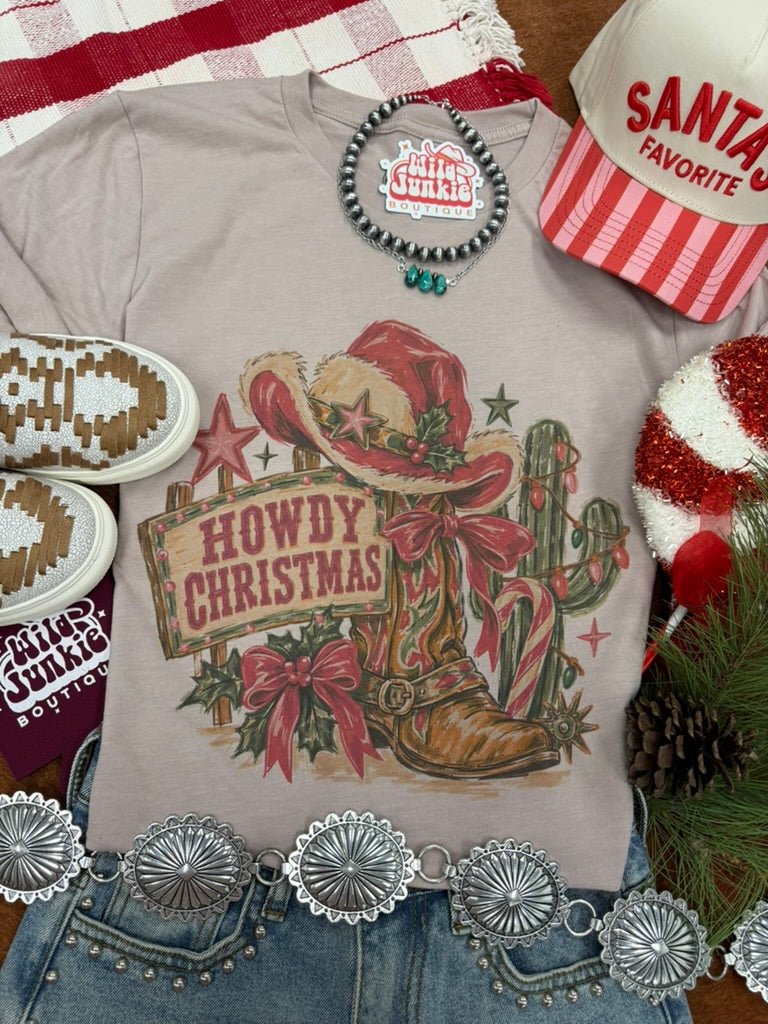 Howdy Christmas Western Graphic TeePink GravelS
