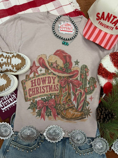 Howdy Christmas Western Graphic TeePink GravelS