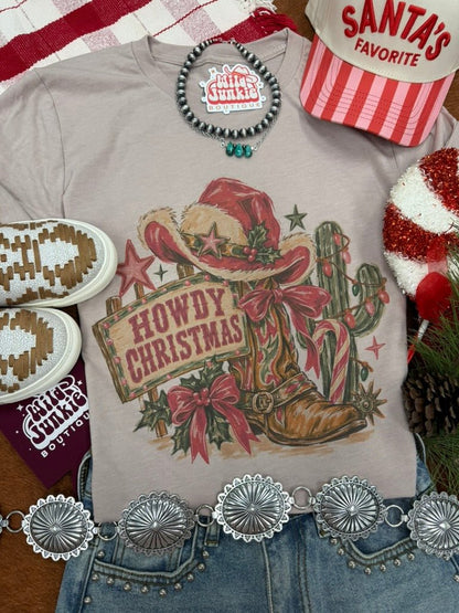 Howdy Christmas Western Graphic TeePink GravelS