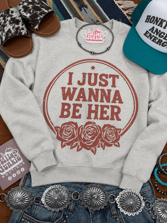 I Just Wanna Be Her Graphic SweatshirtOatmealS