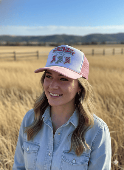 I Prefer Them Well Hung Sequin Patch Trucker HatPink & White