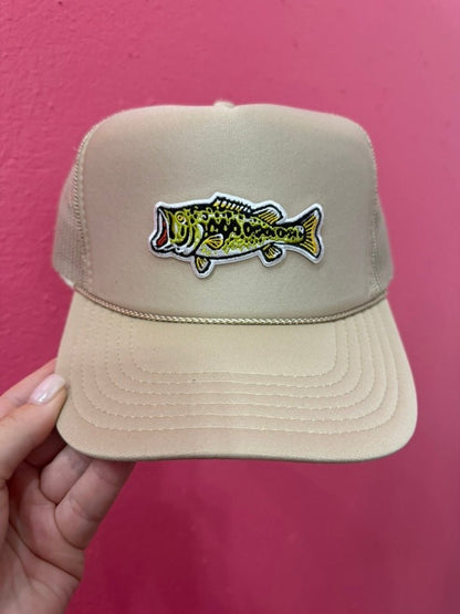 Largemouth Bass Patch Trucker HatTan