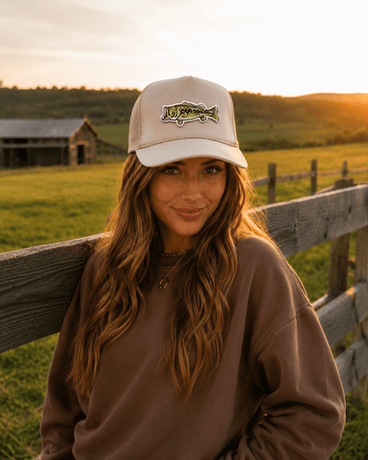 Largemouth Bass Patch Trucker HatTan