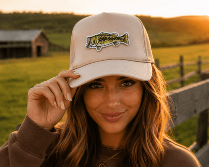 Largemouth Bass Patch Trucker HatTan