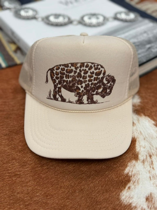 Leopard Buffalo Trucker HatKhaki