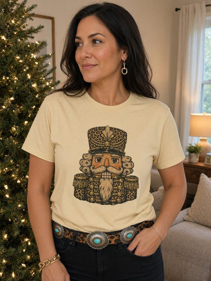 Leopard Print Nutcracker Christmas Graphic TeeVegas GoldS