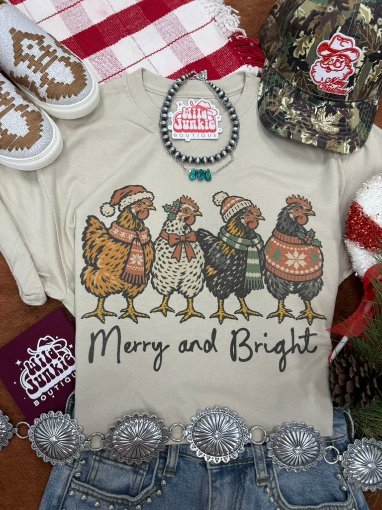 Merry And Bright Christmas Chickens Graphic TeeCementS