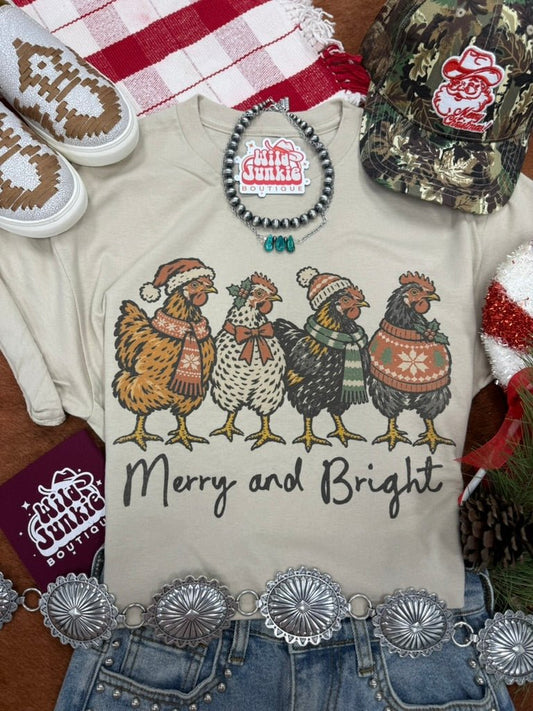 Merry And Bright Christmas Chickens Graphic TeeCementS