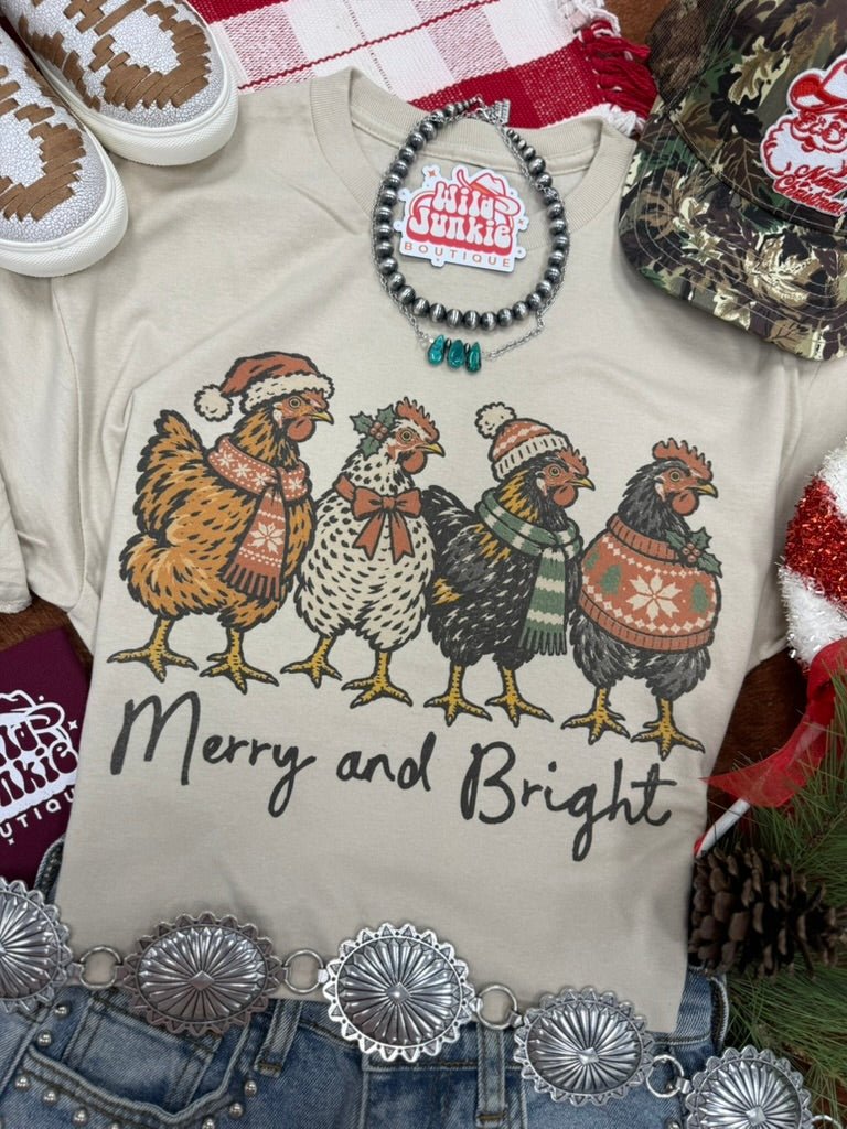 Merry And Bright Christmas Chickens Graphic TeeCementS