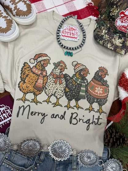 Merry And Bright Christmas Chickens Graphic TeeCementS