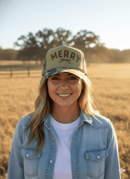 Merry Christmas Bow Camo Trucker HatLight Camo