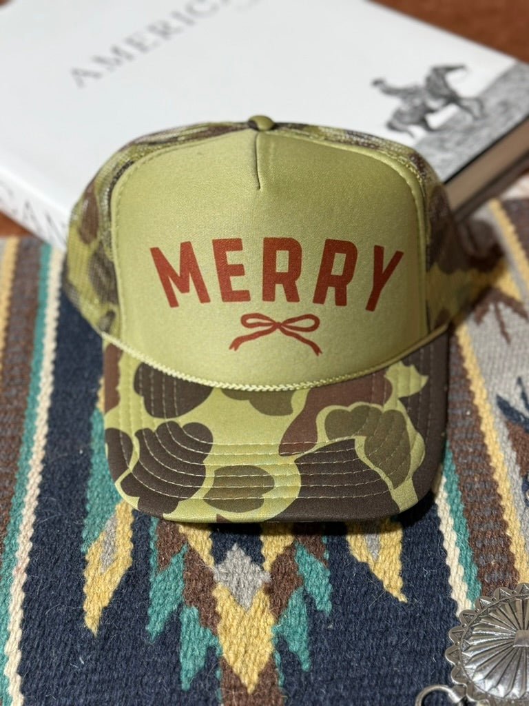 Merry Christmas Bow Camo Trucker HatLight Camo
