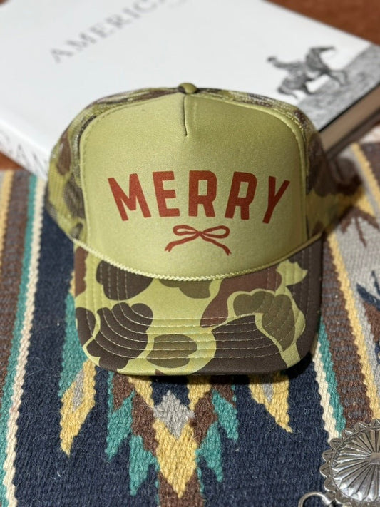 Merry Christmas Bow Camo Trucker HatLight Camo