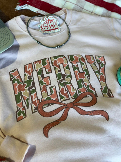 Merry Christmas Camo Print SweatshirtBlush PinkS
