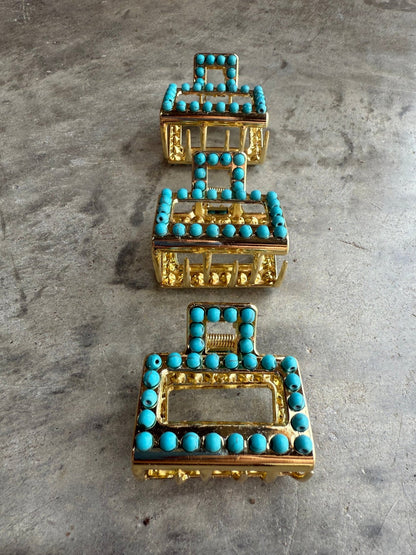 Mini Square Turquoise Claw Hair ClipSilver