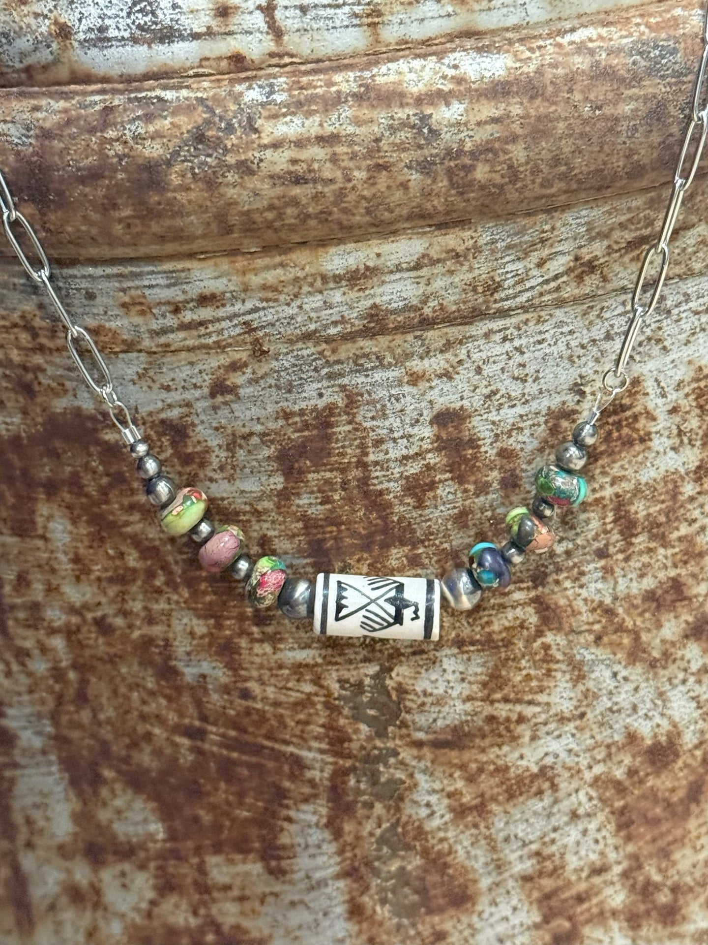 Multicolor Aztec Paperclip Chain Necklace