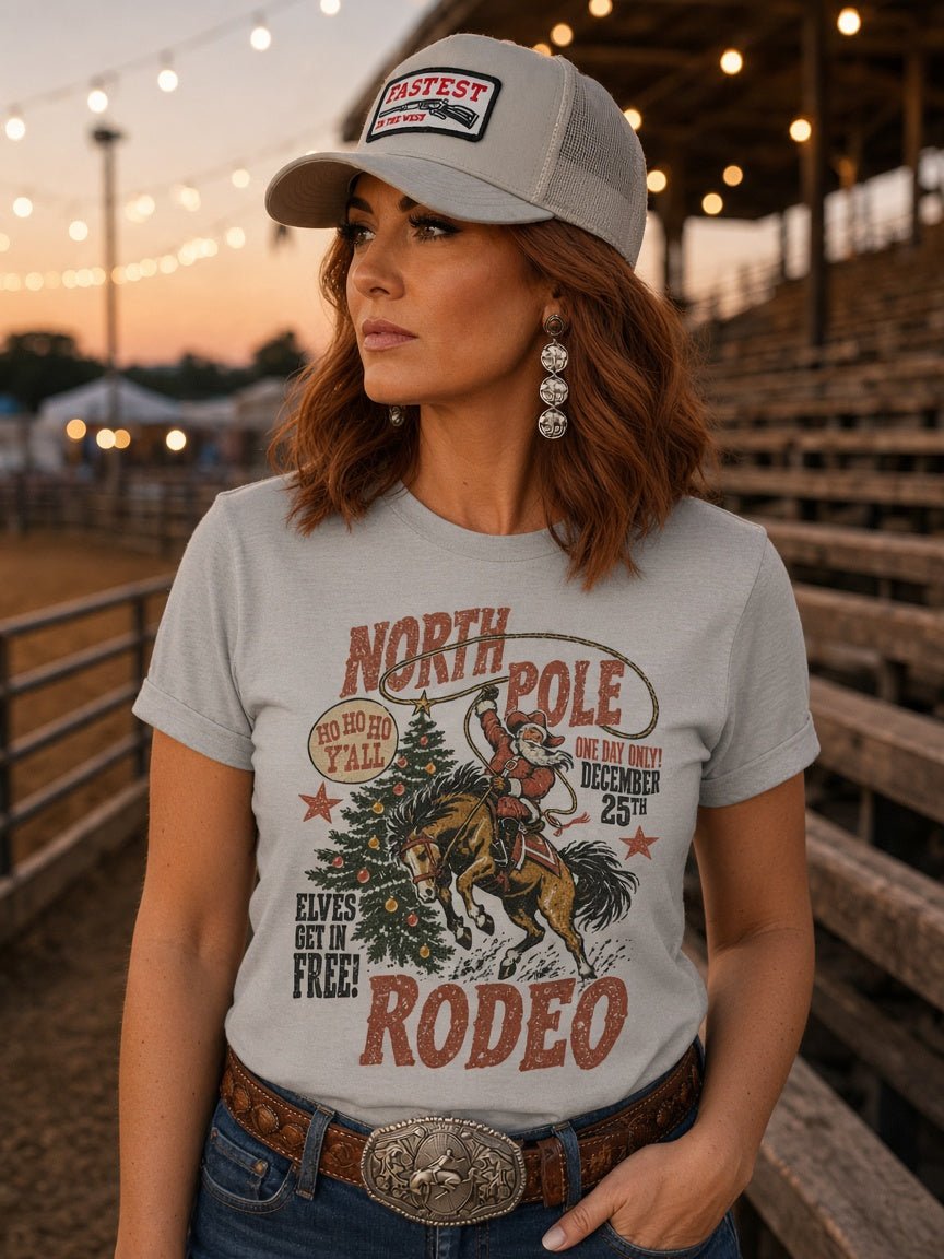 North Pole Christmas Rodeo Graphic TeeCool GreyS