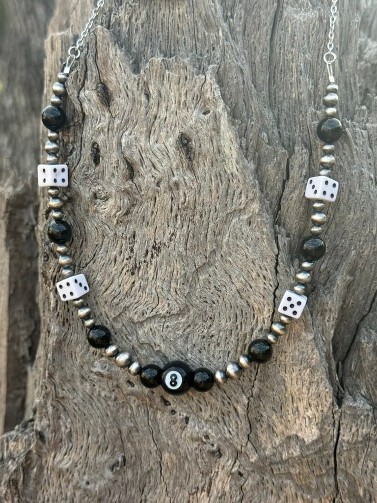 Onyx 8 Ball and Dice Beaded Chain Necklace