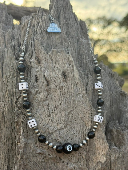 Onyx 8 Ball and Dice Beaded Chain Necklace