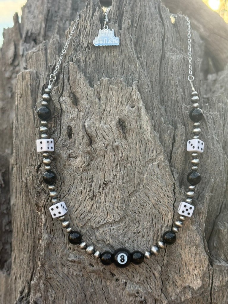 Onyx 8 Ball and Dice Beaded Chain Necklace
