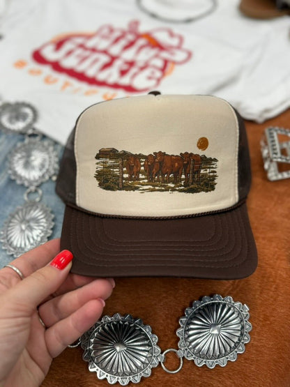 Pasture Red Cattle Trucker HatBrown & Tan