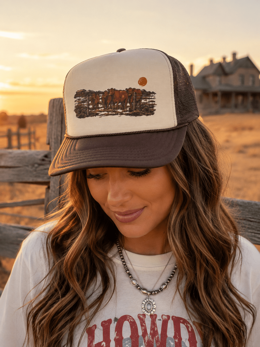 Pasture Red Cattle Trucker HatBrown & Tan