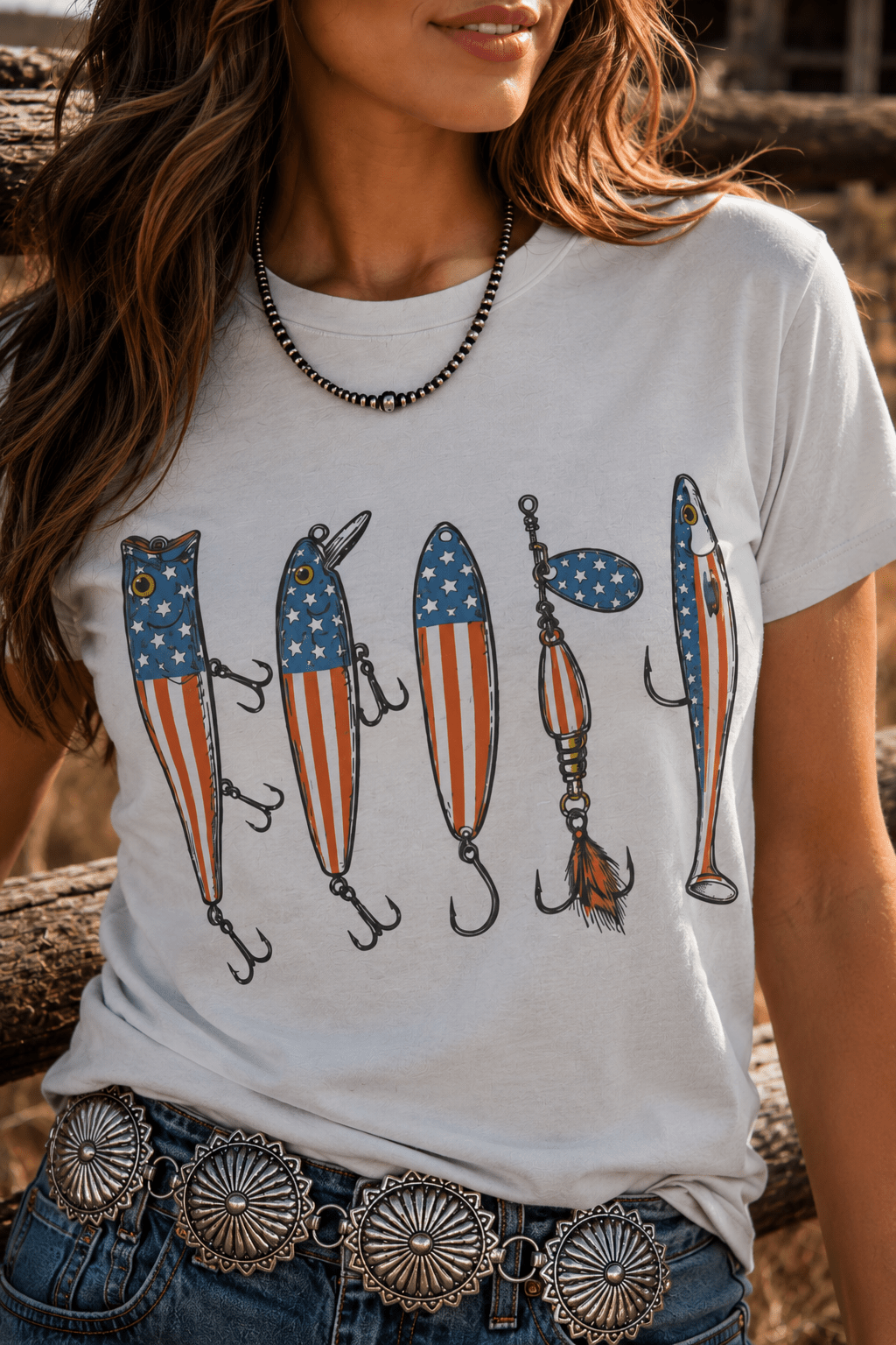 Patriotic Fishing Lure Graphic Tee in Cool Grey