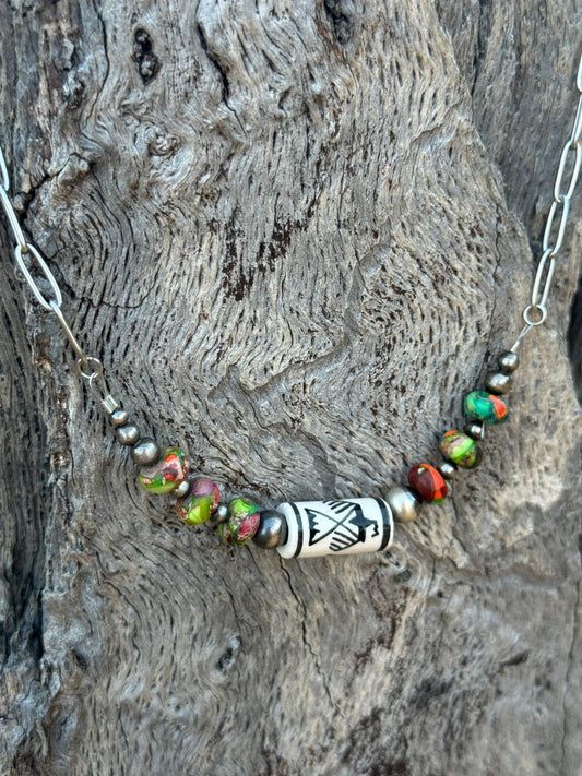 Rainbow Jasper Thunderbird Paperclip Chain Necklace
