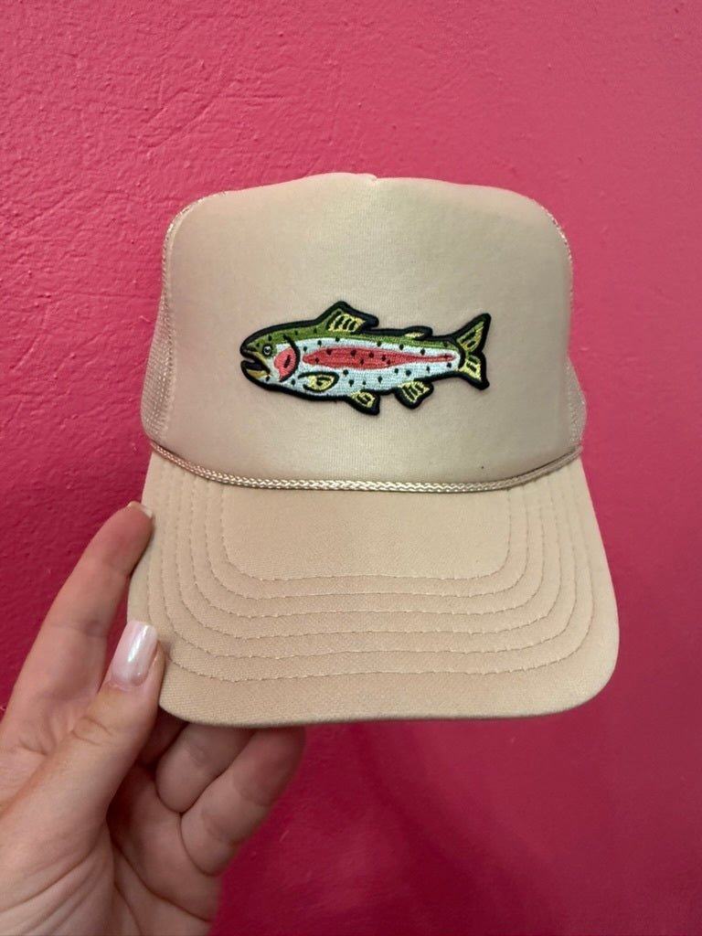 Rainbow Trout Patch Trucker HatTan