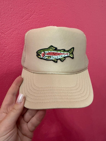 Rainbow Trout Patch Trucker HatTan