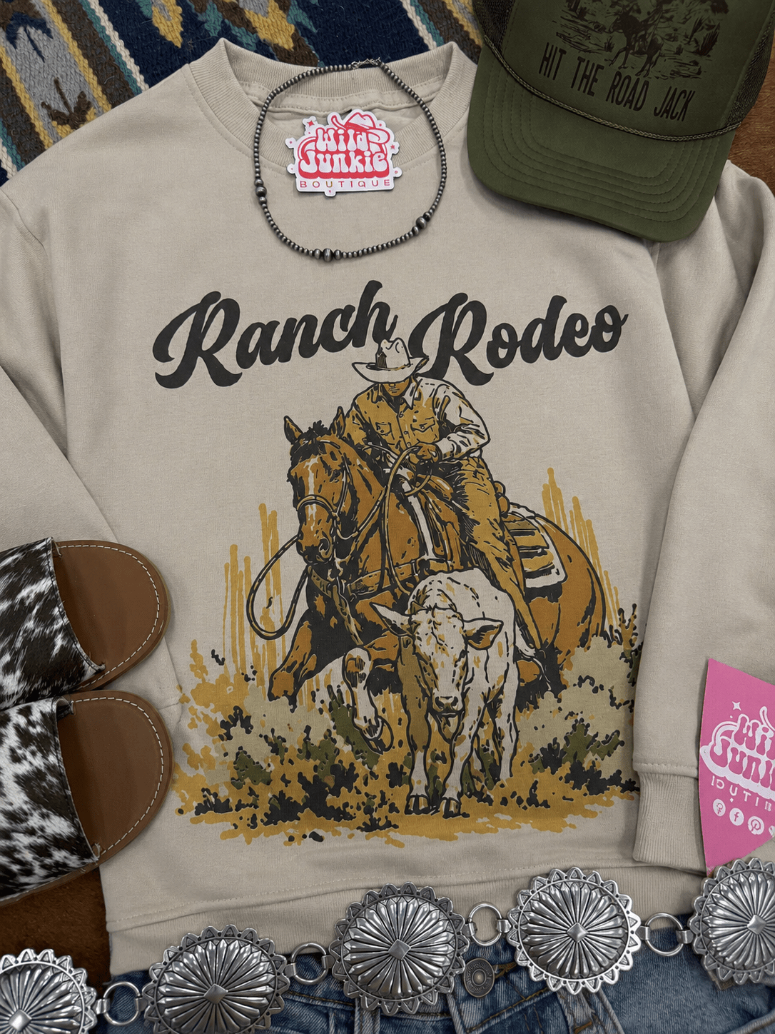 Ranch Rodeo Cowboy Roping Graphic Sweatshirt in Sand