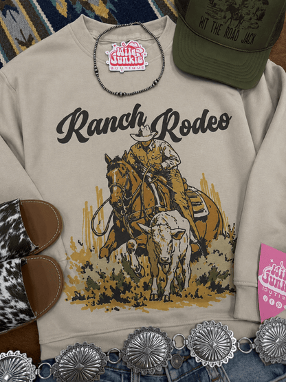 Ranch Rodeo Cowboy Roping Graphic Sweatshirt in Sand