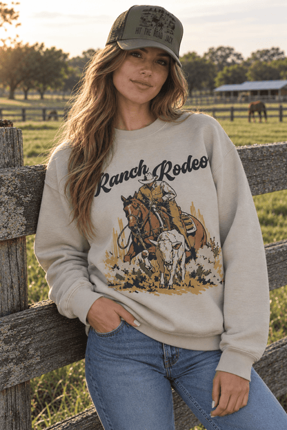 Ranch Rodeo Cowboy Roping Graphic Sweatshirt in Sand