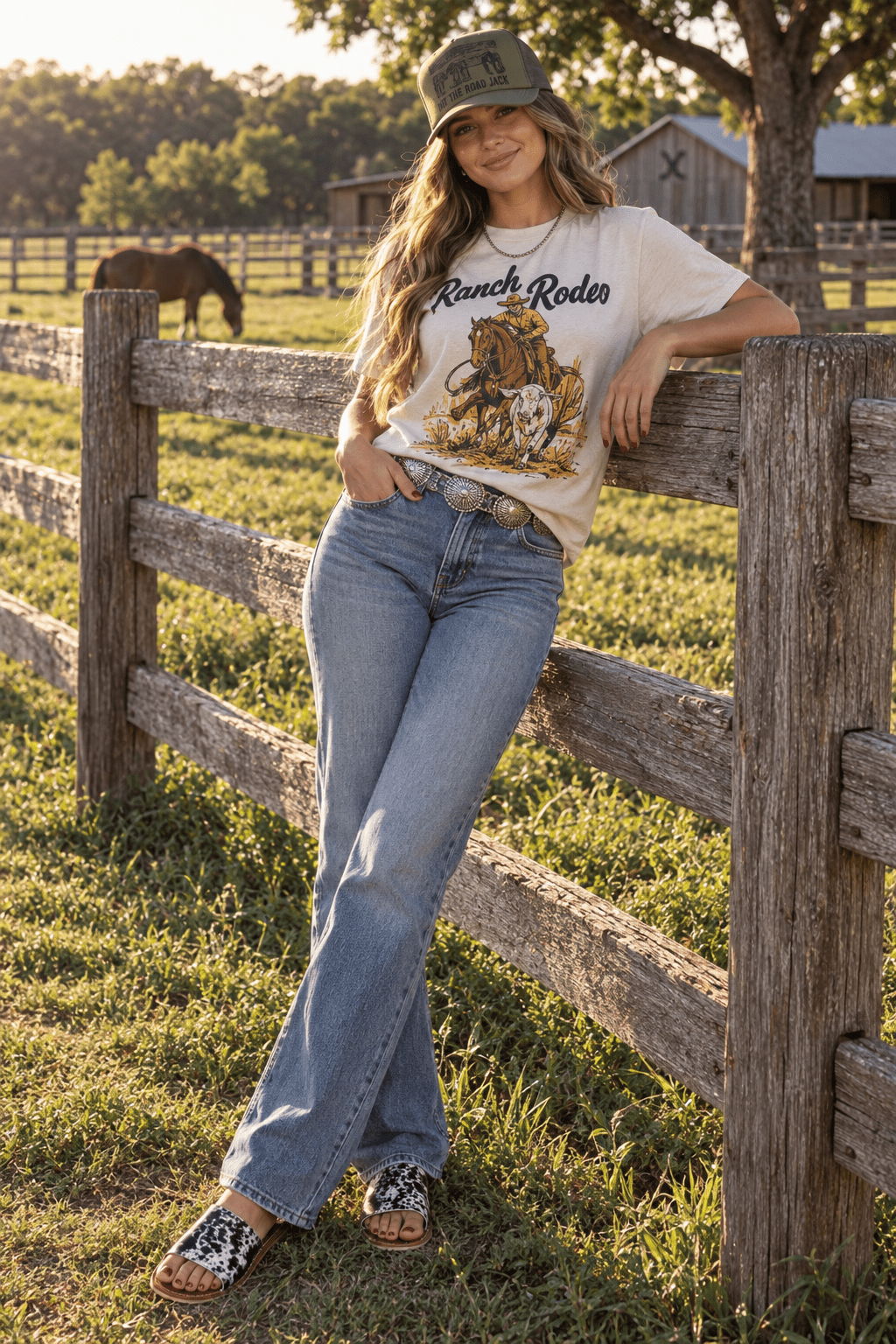 Ranch Rodeo Cowboy Roping Graphic Tee in Cement