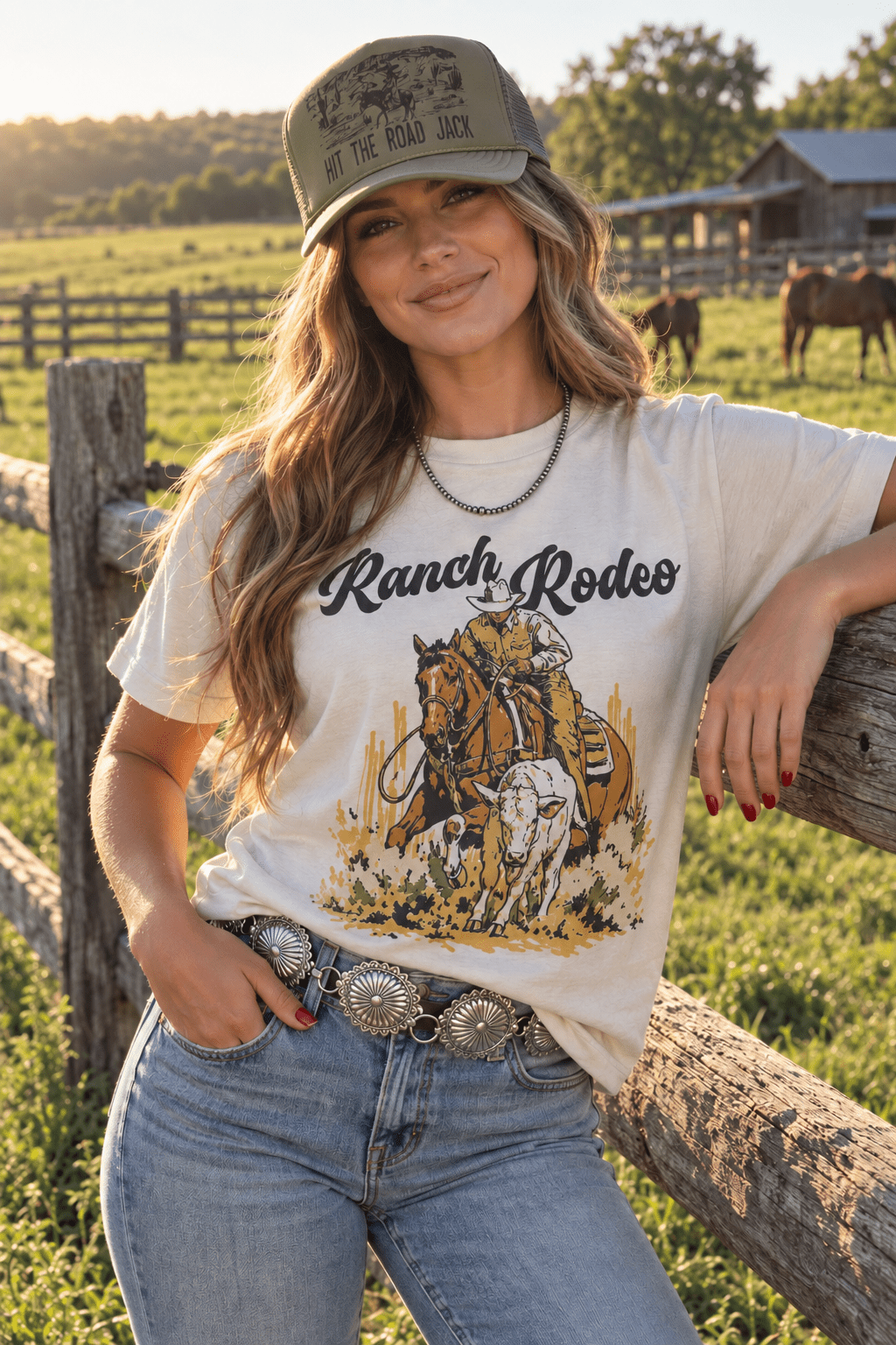 Ranch Rodeo Cowboy Roping Graphic Tee in Cement