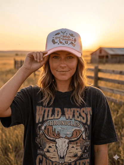 Red, White & Western Trucker HatPink & White