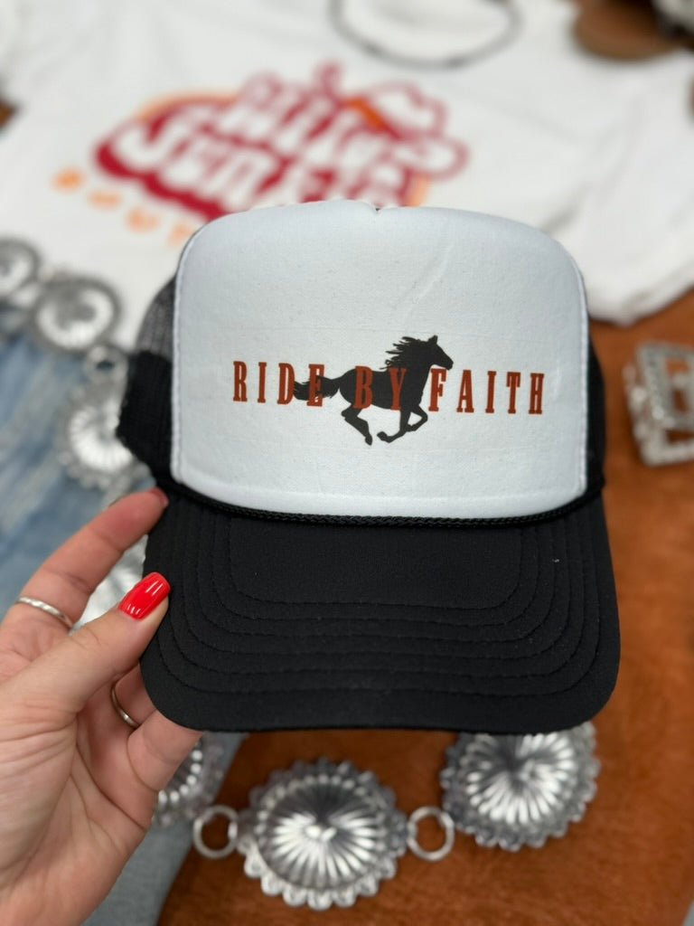 Ride By Faith Trucker HatBlack & White
