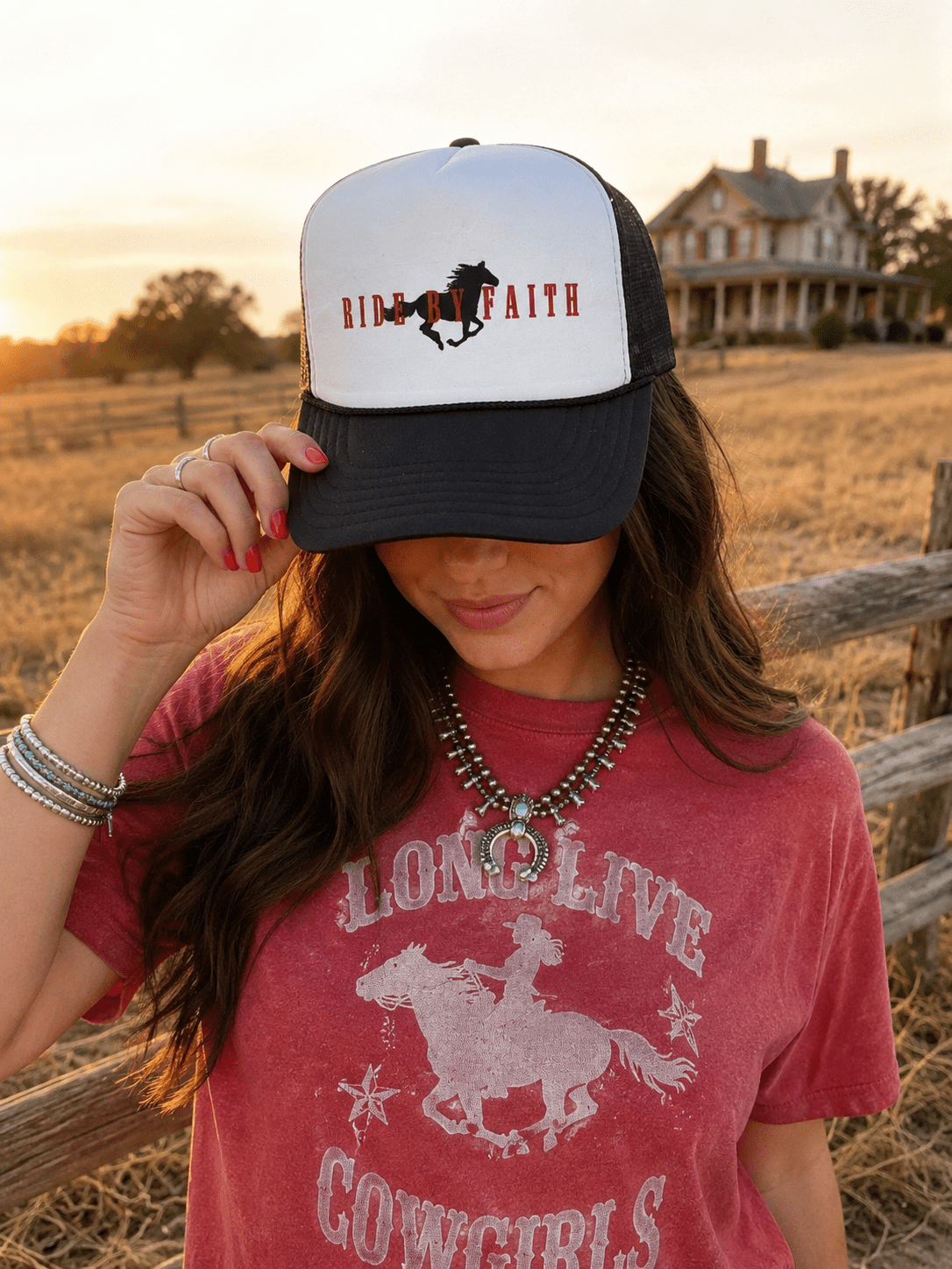 Ride By Faith Trucker HatBlack & White