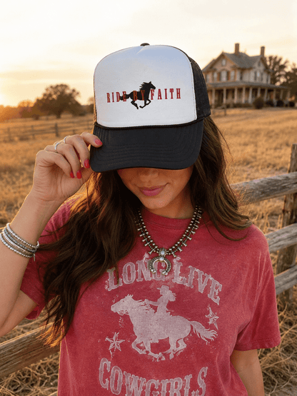 Ride By Faith Trucker HatBlack & White