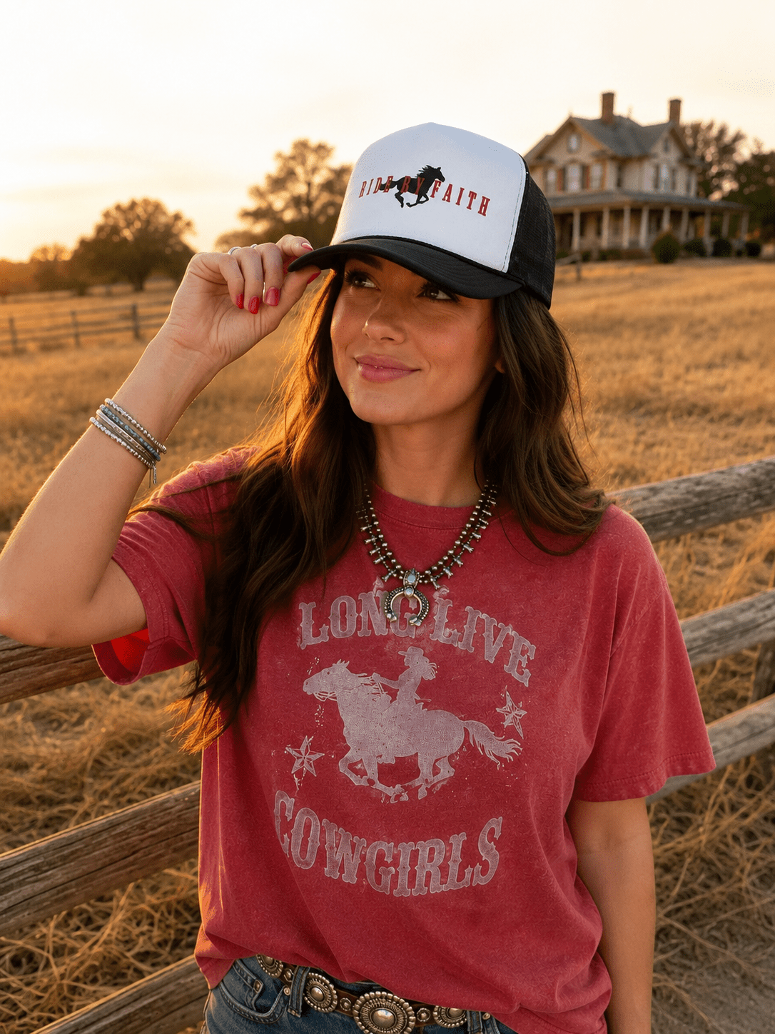 Ride By Faith Trucker HatBlack & White