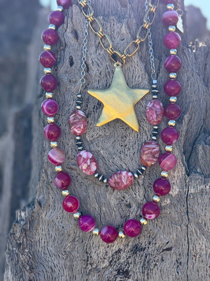 Rosewood Mosaic Beaded Chain Necklace