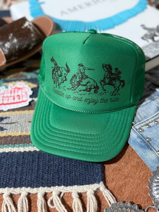 Saddle Up And Enjoy The Ride Trucker HatGreen