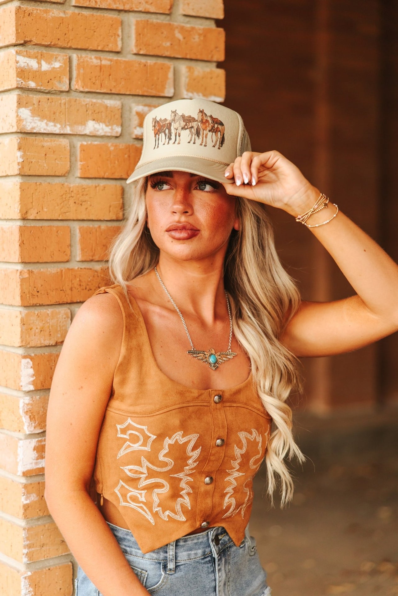 Saddled Horses Trucker HatKhaki