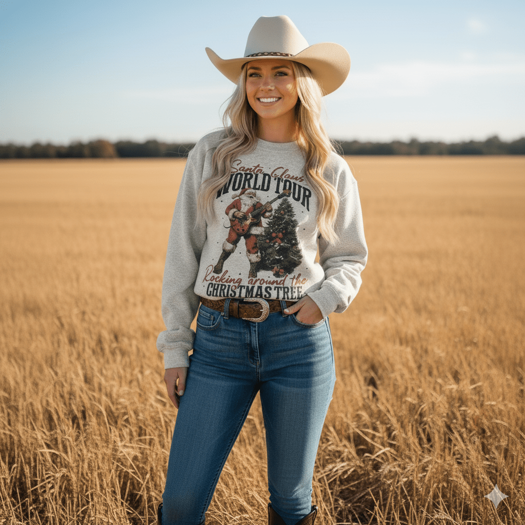 Santa Rocking Around The Christmas Tree Graphic SweatshirtOatmealS