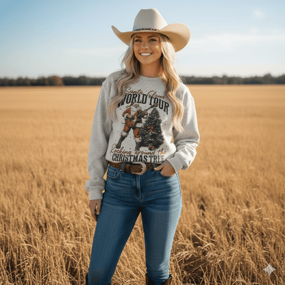 Santa Rocking Around The Christmas Tree Graphic SweatshirtOatmealS