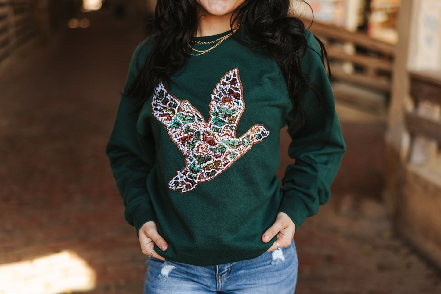 Sequin Duck Camo Patch SweaterMilitary GreenS