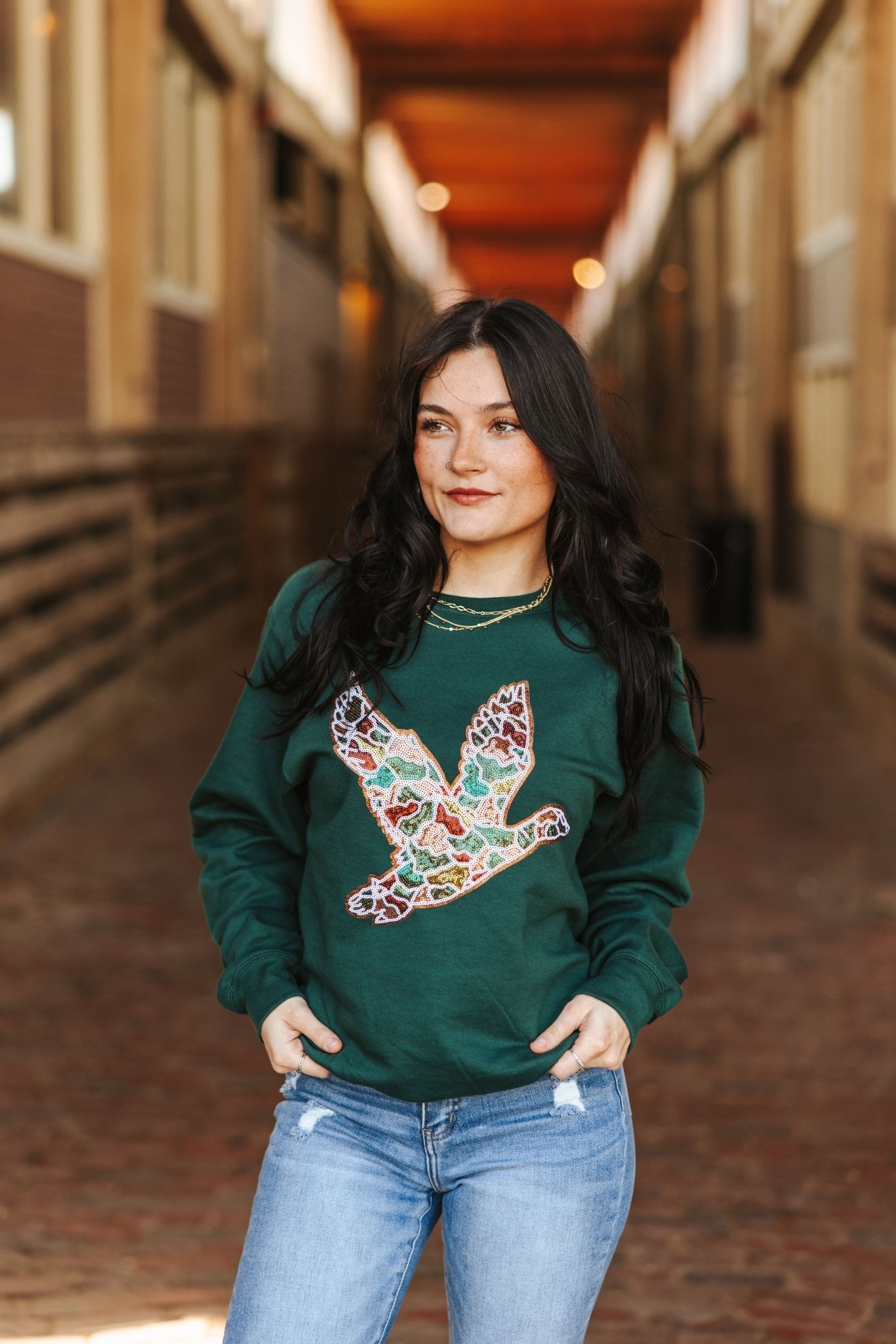 Sequin Duck Camo Patch SweaterMilitary GreenS