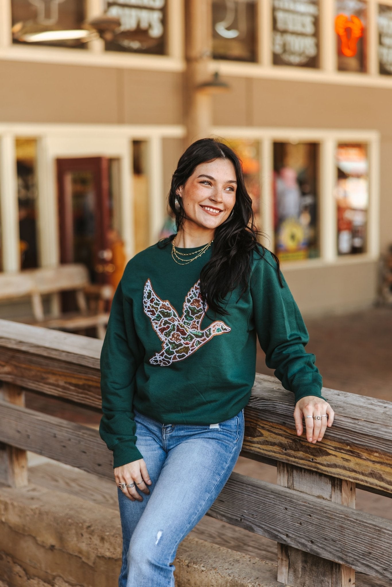 Sequin Duck Camo Patch SweaterMilitary GreenS