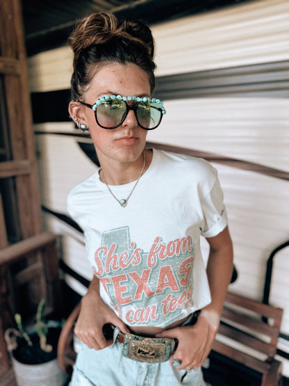She's From Texas I Can Tell Graphic TeeWhite SmokeS