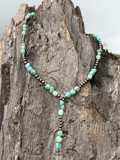 Silver Mesa Aqua Beaded Lariat Necklace